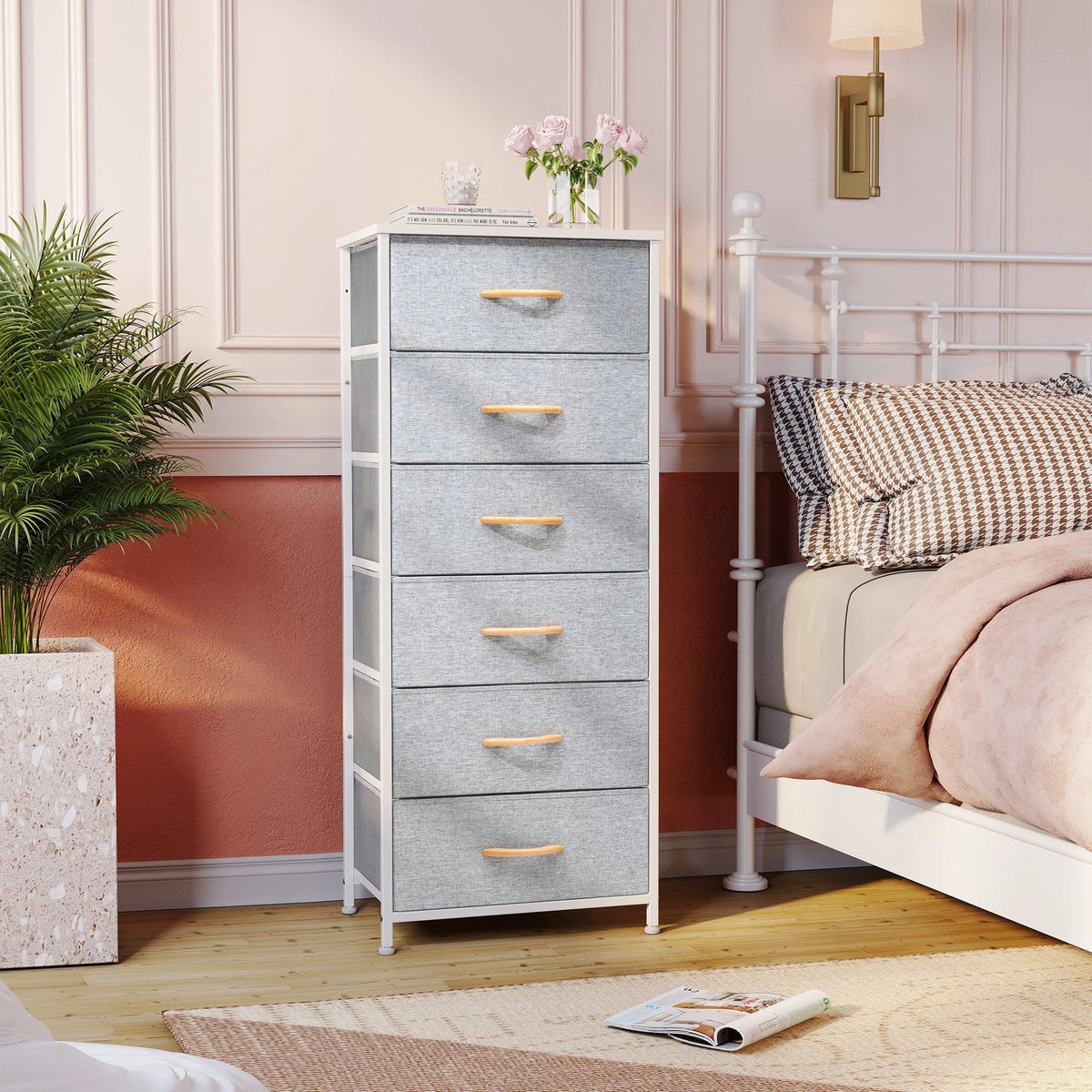Light Gray Wood Vertical Dresser Storage Tower X72404