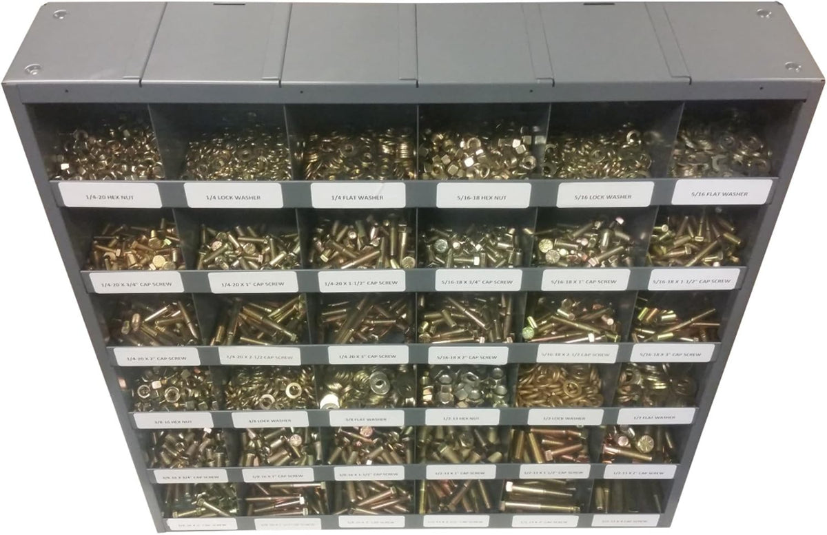 2510 Piece Grade 8 USS Coarse Thread Bolt, Nut, and Washer Assortment with 40 Hole Bin P1572