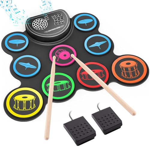 Electronic Drum Set with Headphone Jack, Built-in Speaker Drum Pedals and Sticks O308816