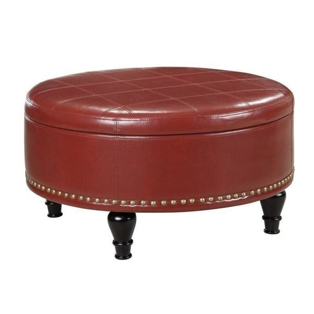 Crimson Red Leather Storage Ottoman Q749360