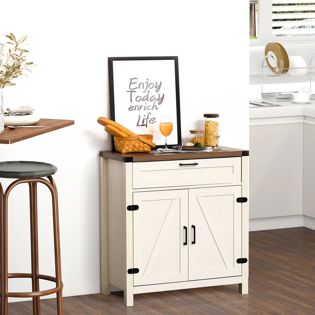White Wooden Sideboard Buffet Cabinet with Drawer and Adjustable Shelf X888