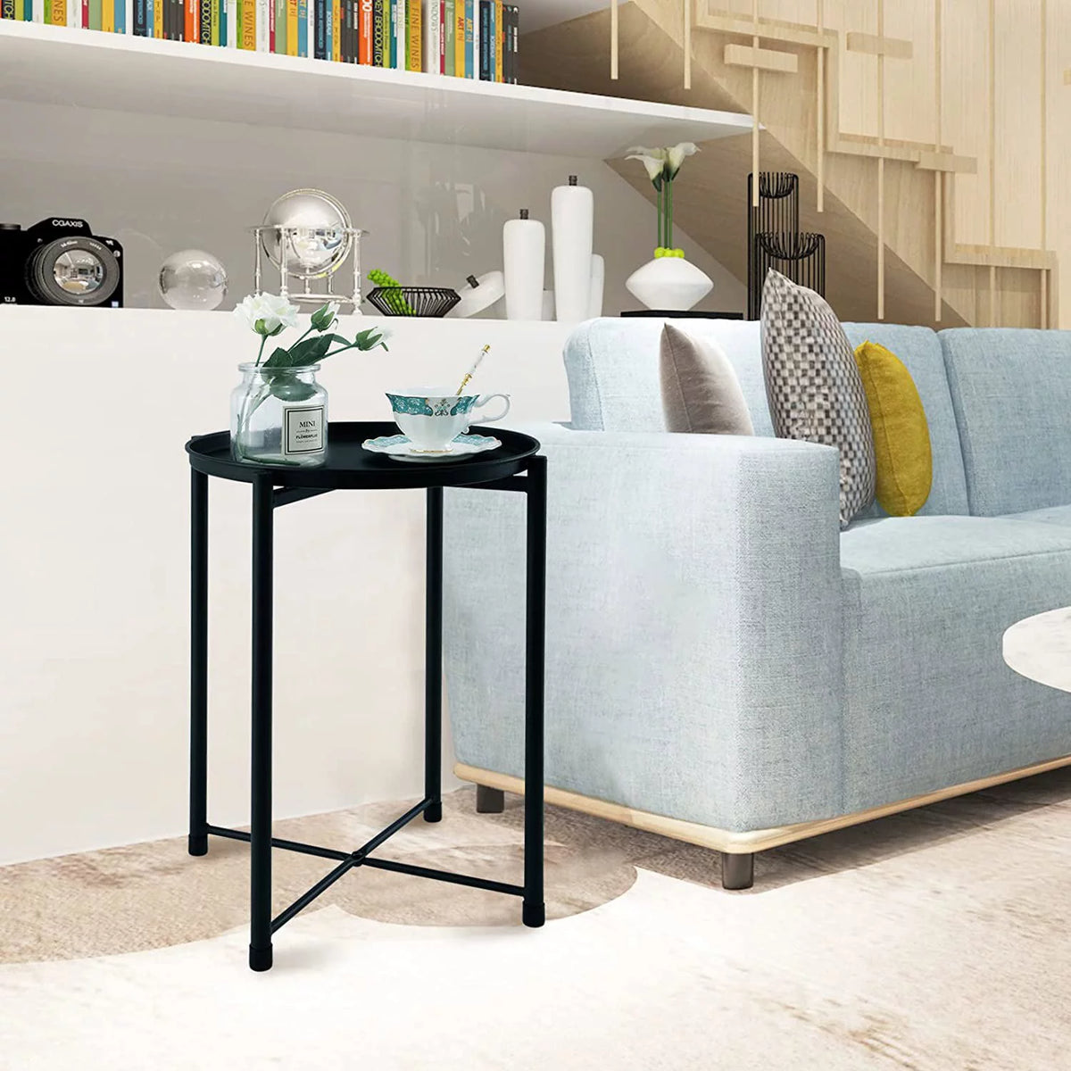 Black Metal Tray End Table A6146