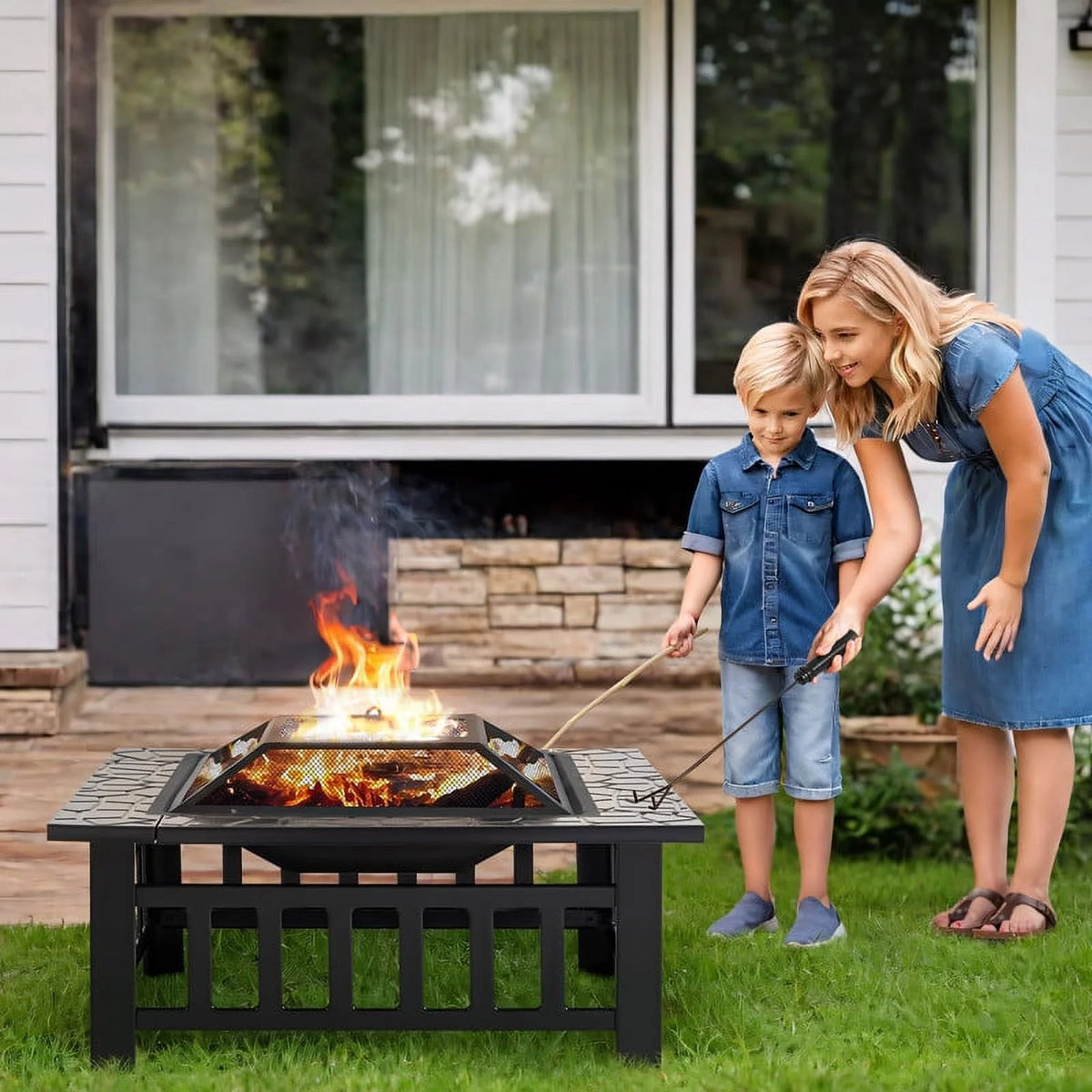32 Multifunctional Square Metal Fire Pit Table Q602164