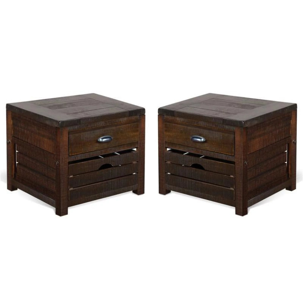 24" Mahogany Wood End Table Set of 2 D58609