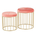 Gold Metal Pink Velvet Nesting Ottoman Set O49474