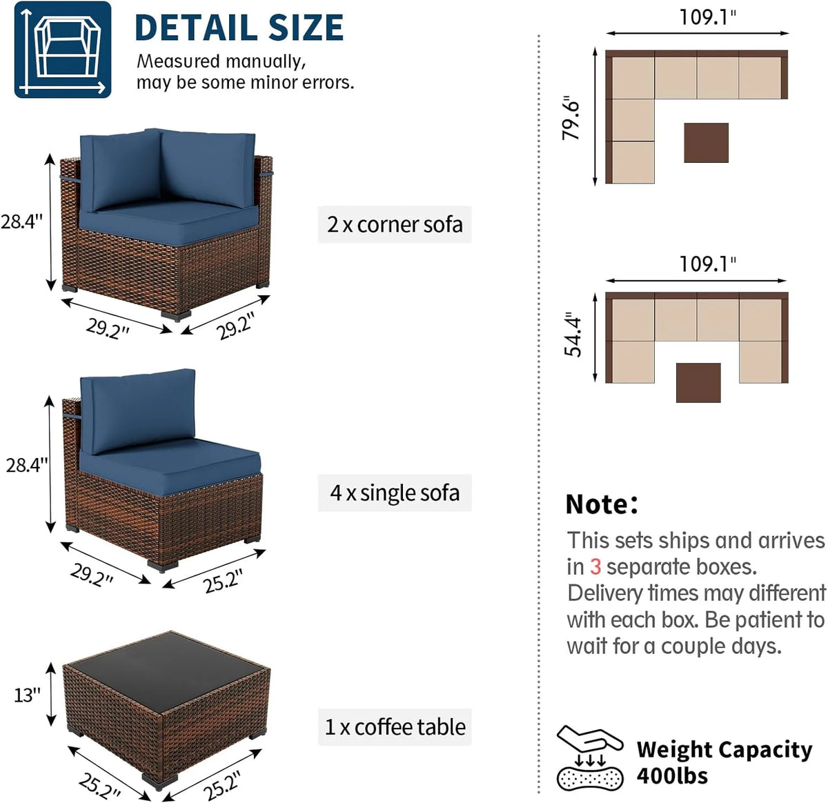 7 Pieces PE Rattan Wicker Patio Furniture Set with Glass Table N859