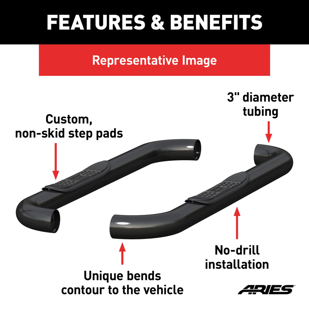 3-Inch Round Black Steel Nerf Bars A463