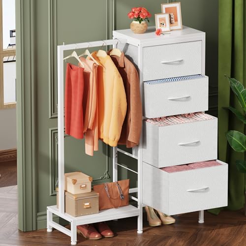 White 4 Drawer Dresser with Hanging Rack J94514