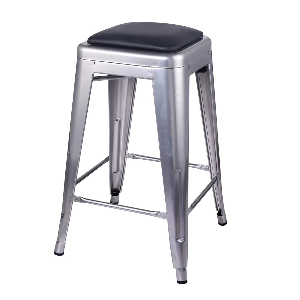 24 Inch Counter Height Backless Metal Stool with Vegan Leather Seat E33884