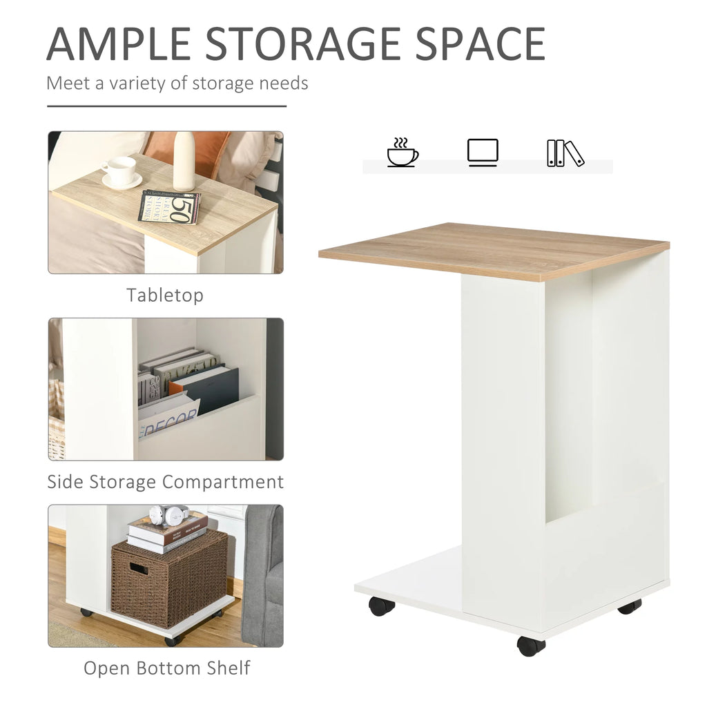 C-Shaped Sofa Side Table with Storage and Wheels I55770