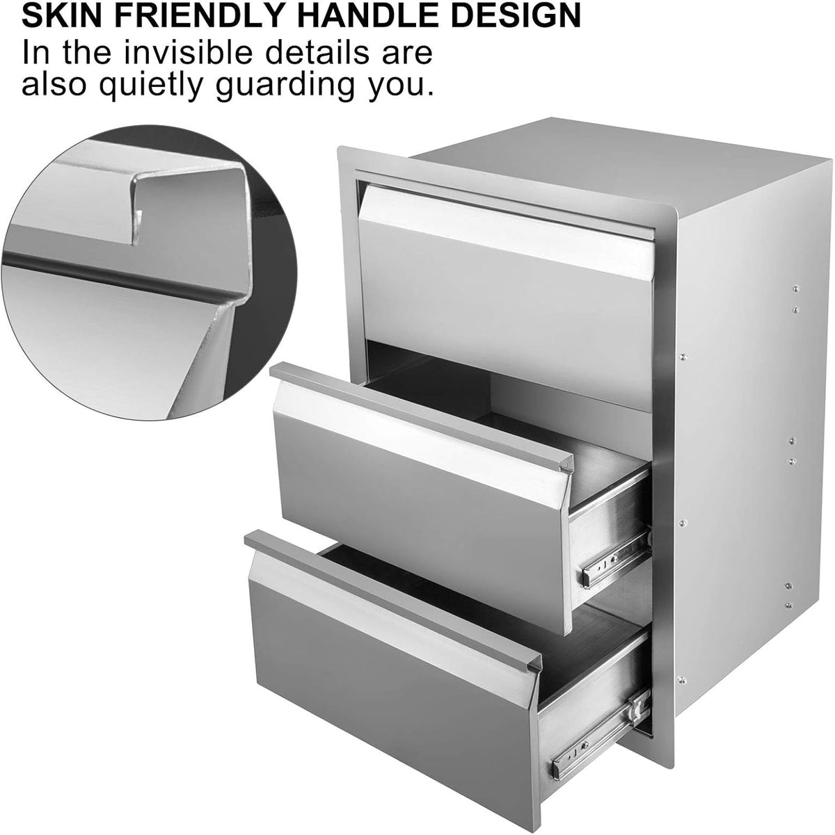 Stainless Steel Double Access BBQ Drawers Box Frame Style Flush Mount Outdoor Kitchen Storage Double Drawers R527141