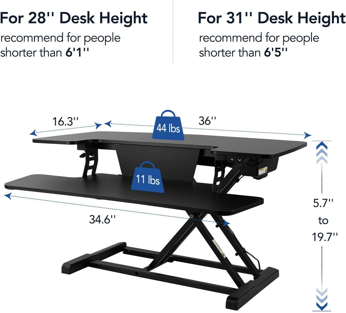 Electric Standing Desk Converter with Quick Release Keyboard Tray N82144
