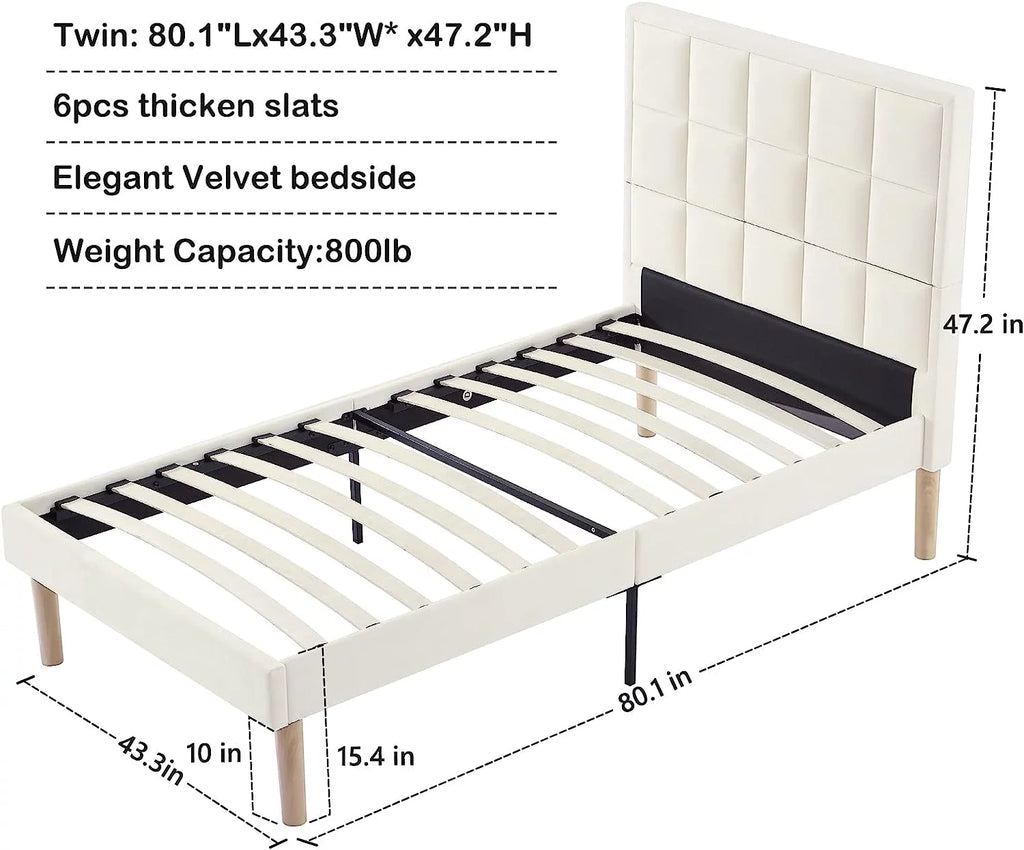 Queen Velvet Platform Bed Frame with Headboard Q235813