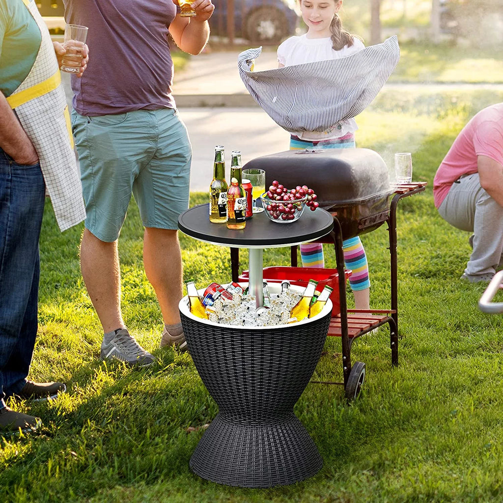Black Rattan Style Cool Bar Table with 8 Gallon Cooler G441795