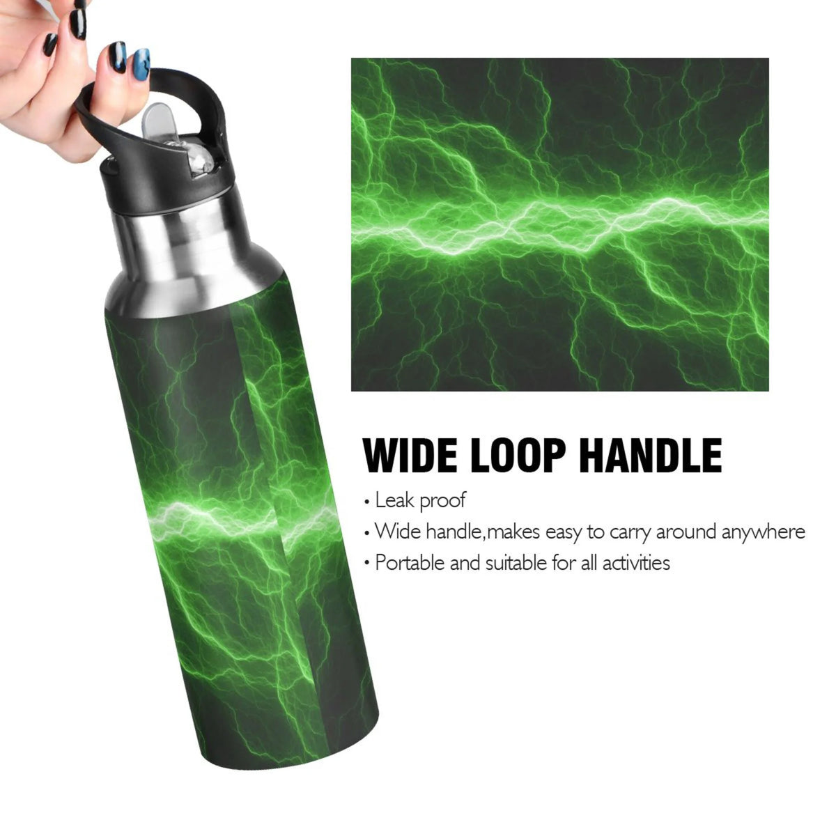 Green Stainless Steel Vacuum Insulated Water Bottle with Straw Lid 20 OZ N869337
