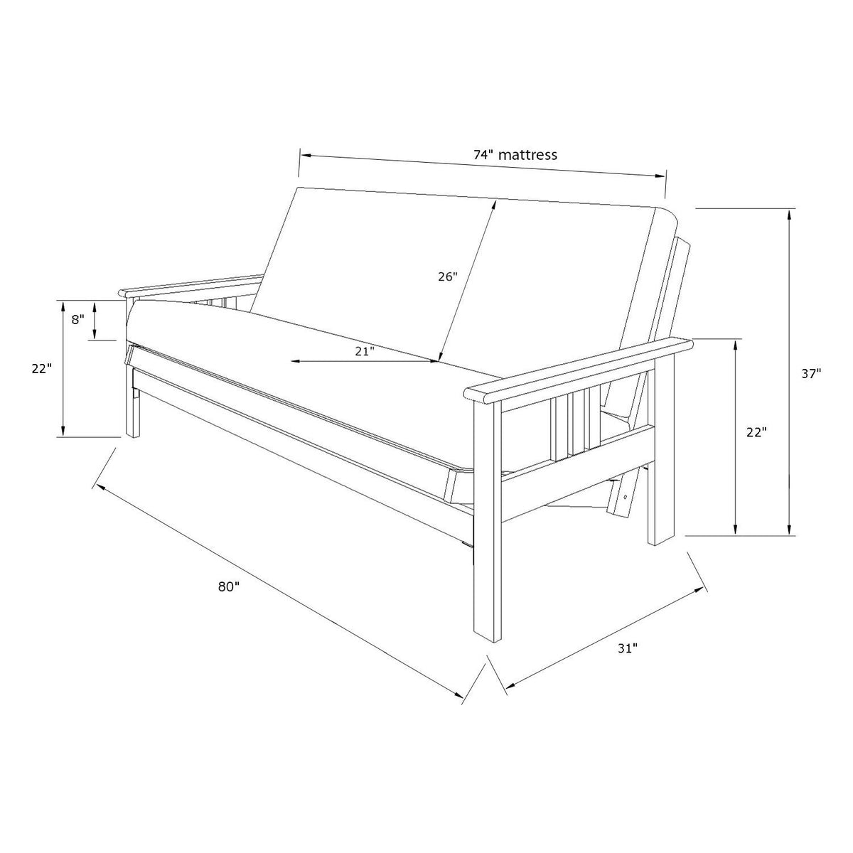 Espresso Finish Futon Frame with Saddle Mattress G880487