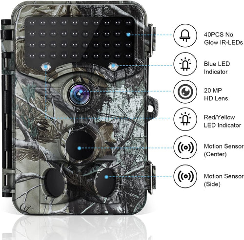 1520P 20MP Waterproof Game Camera with 80ft No Glow Motion Activated Detection C871