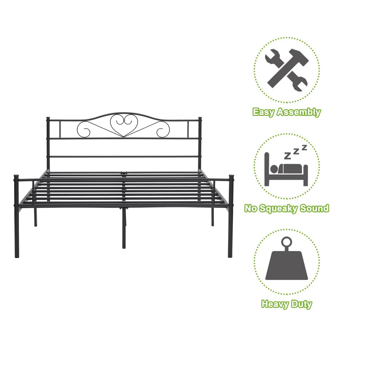 Queen Size Black Metal Platform Bed Frame with Headboard J277024