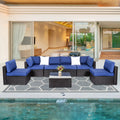 7 Pc Pe Rattan Wicker Sofa Sectional Set with Dark Blue Cushions E3646