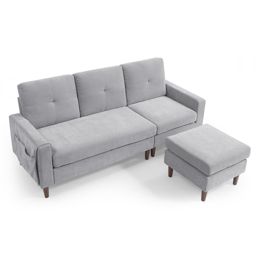 Light Grey Chenille Convertible Sectional Sofa S9051