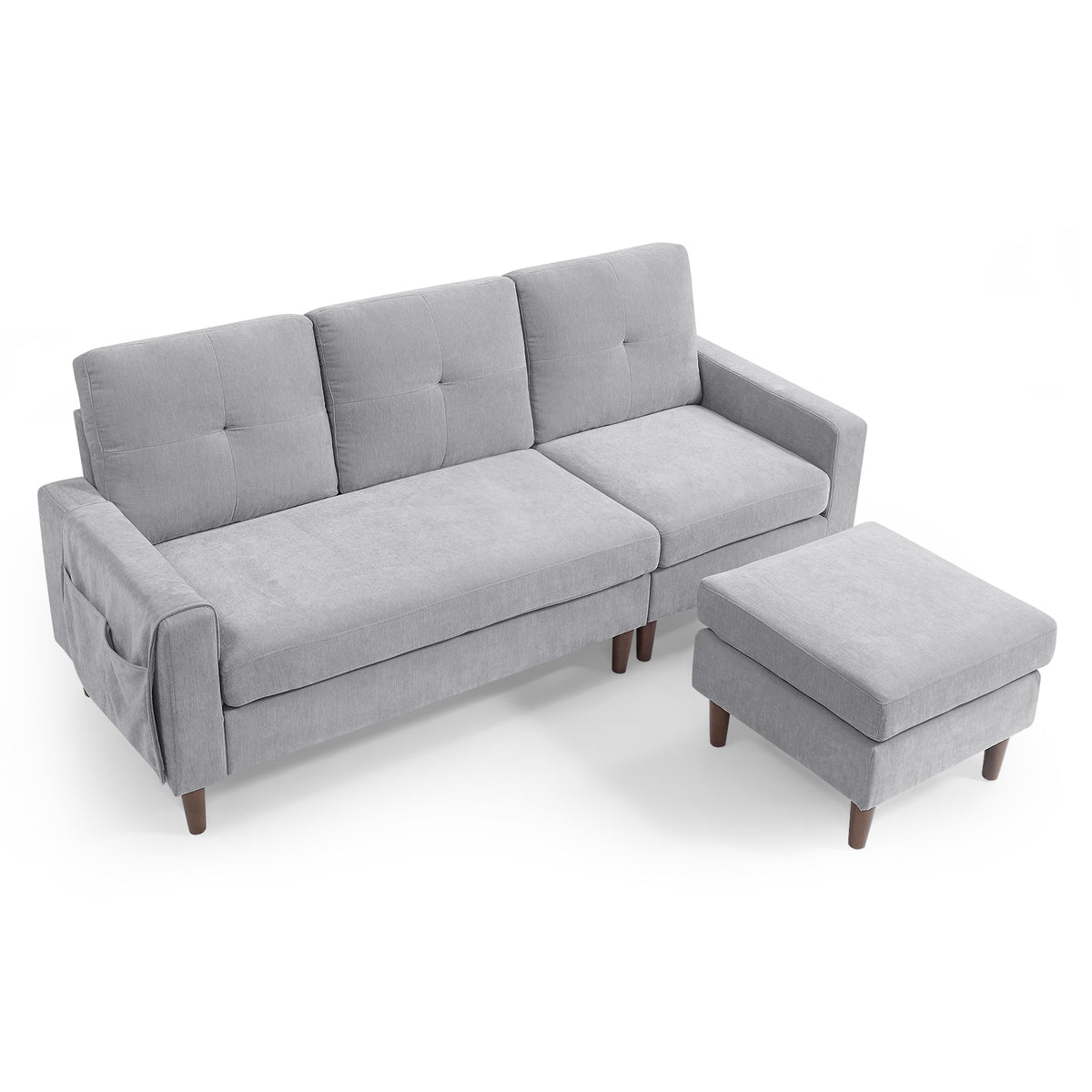Light Grey Chenille Convertible Sectional Sofa S9051