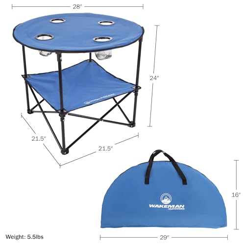 Round 2-Tier Folding Camp Table with 4 Cupholders and Carrying Bag M79204