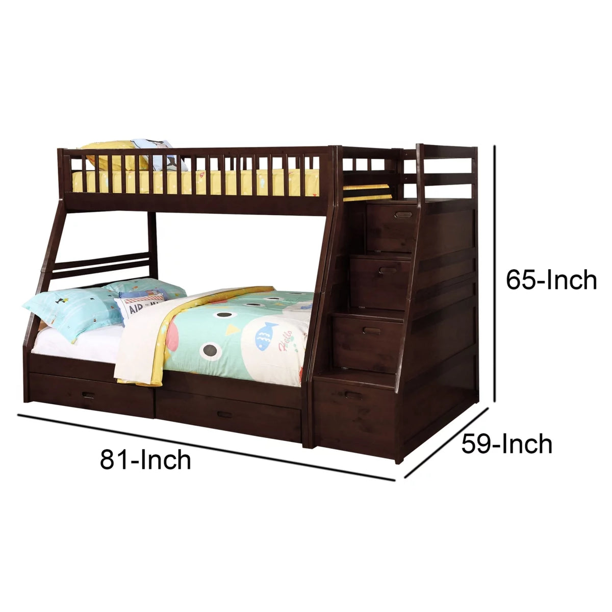 2 Drawer Wooden Twin Over Full Bunk Bed with Storage Staircase X62130