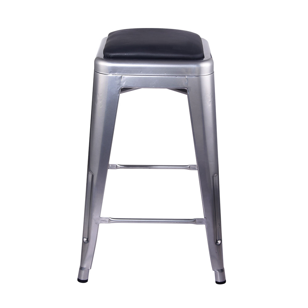 24 Inch Counter Height Backless Metal Stool with Vegan Leather Seat E33884