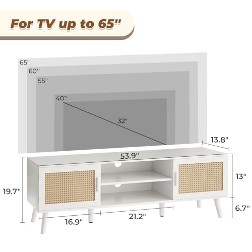 Boho TV Stand for 65 Inch TV with Adjustable Shelf and 2 Cabinets H904