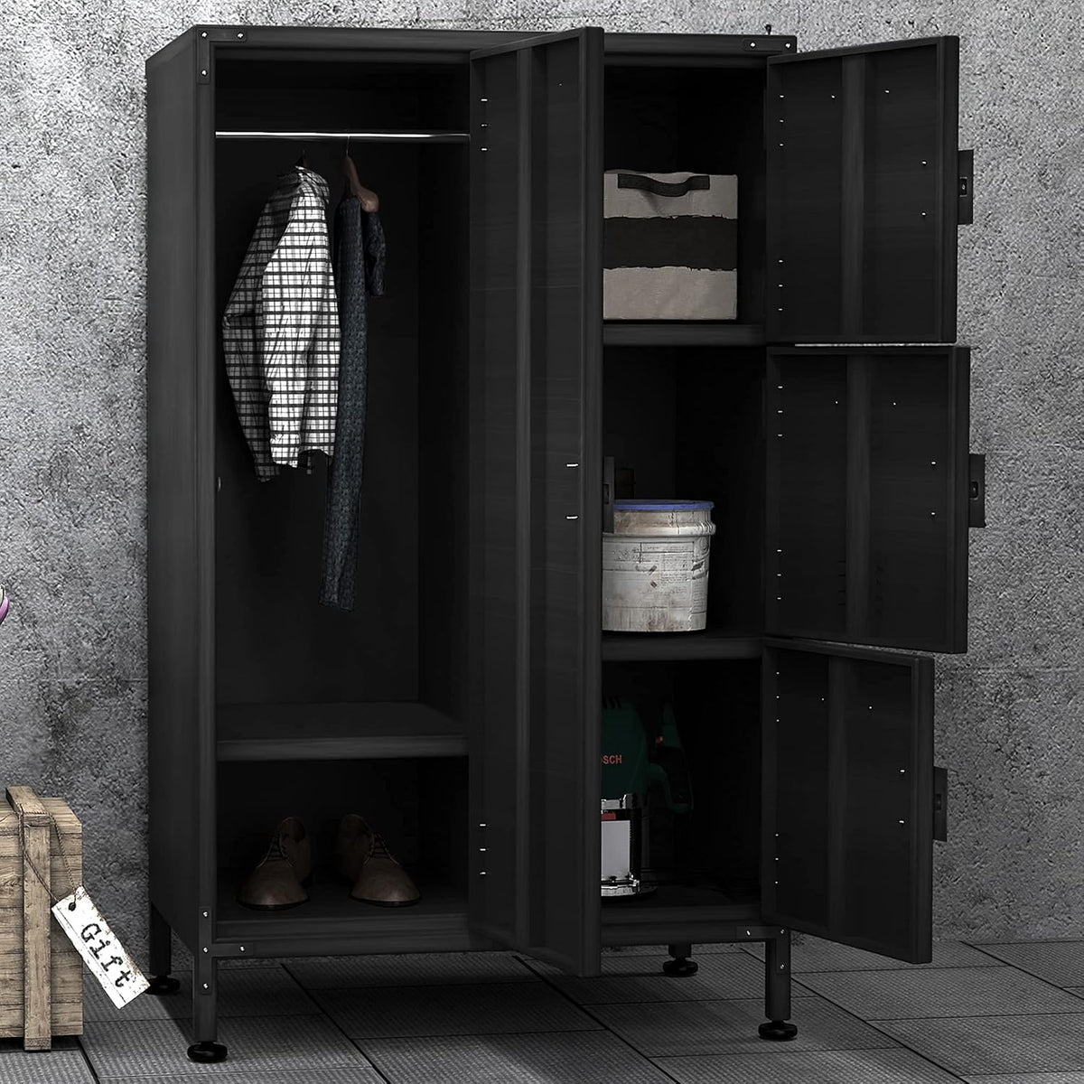 4 Door Black Steel Storage Cabinet with Vented Lockable Magnetic Doors Z39788
