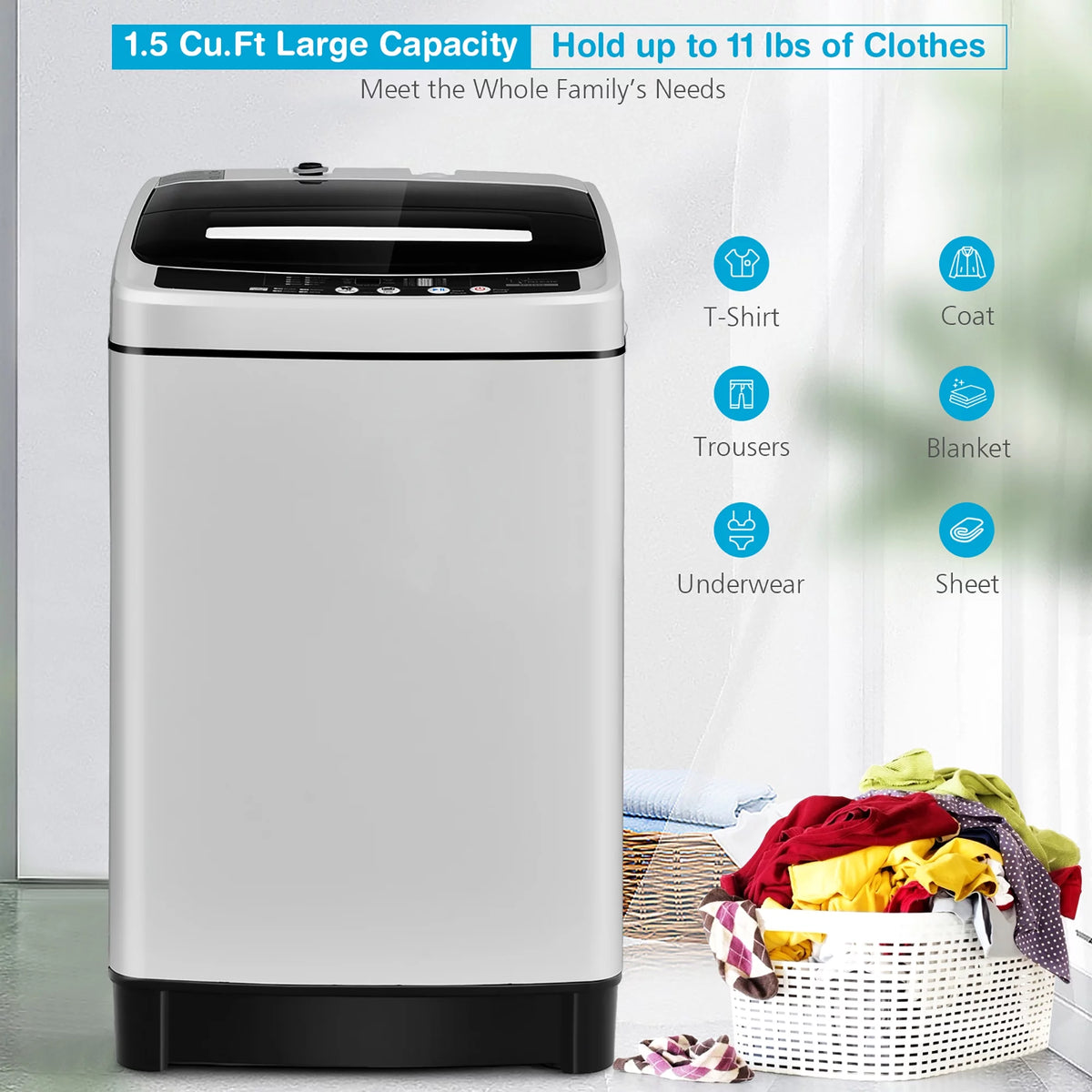 1.5 Cu.Ft 11 LBS Full-Automatic Washer & Dryer Grey F736195