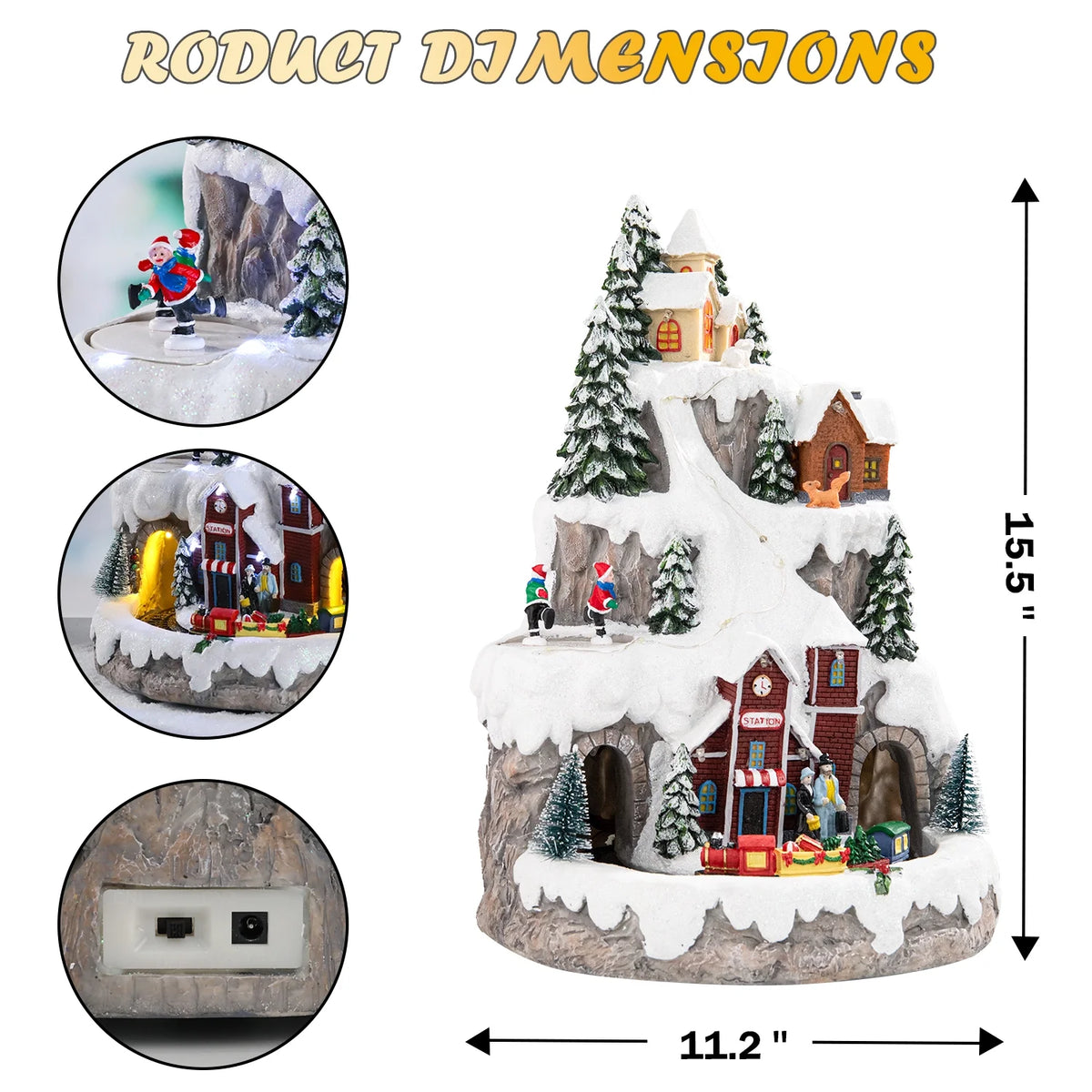 Christmas Village Houses Figurines with USB Motion and Lights G70803