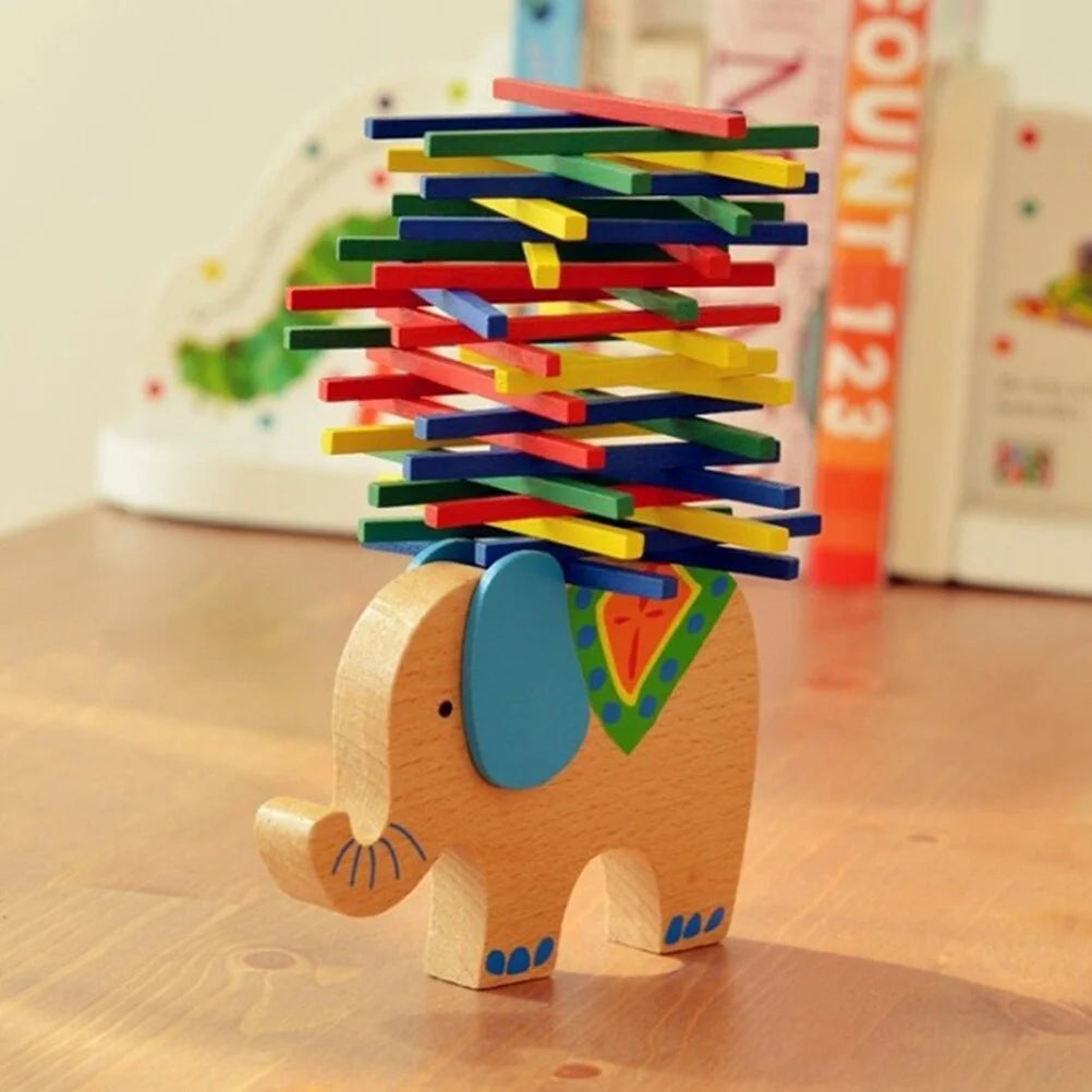 Wooden Stackable Building Blocks Set Balancing Games Playset Toys Educational Toys for Kids Children(Elephant) I74965