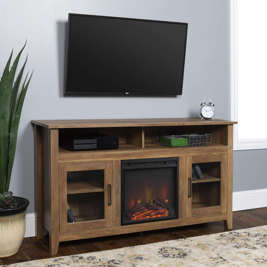Black 58 Inch Wood and Glass Fireplace TV Stand O93260