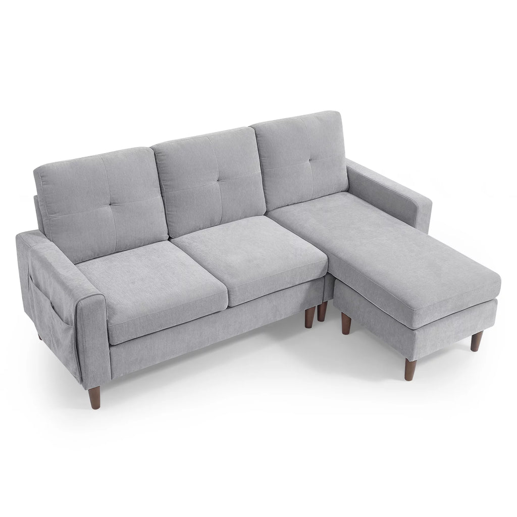 Light Grey Chenille Convertible Sectional Sofa S9051