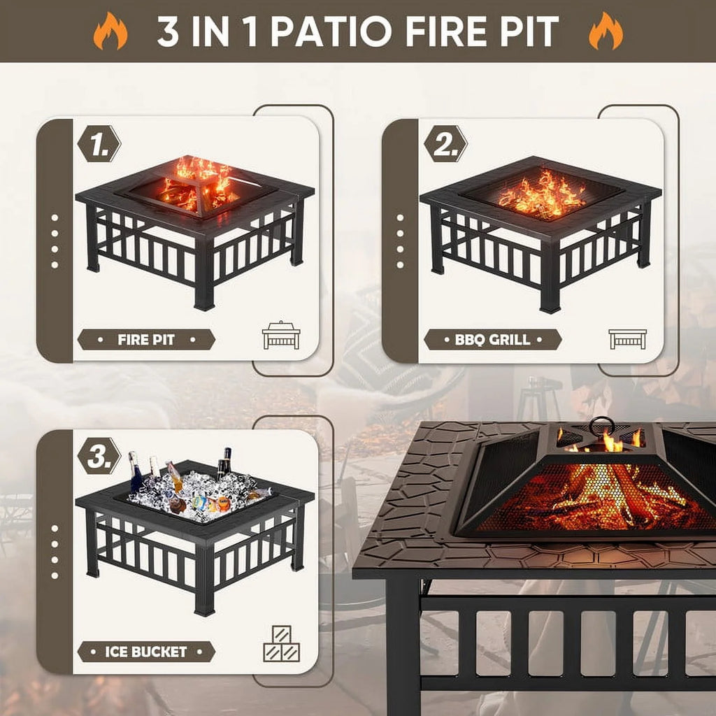32 Multifunctional Square Metal Fire Pit Table Q602164