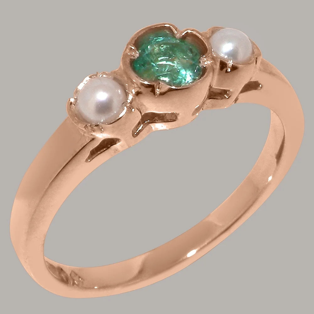 9k Rose Gold Emerald Cultured Pearl Ring I3220