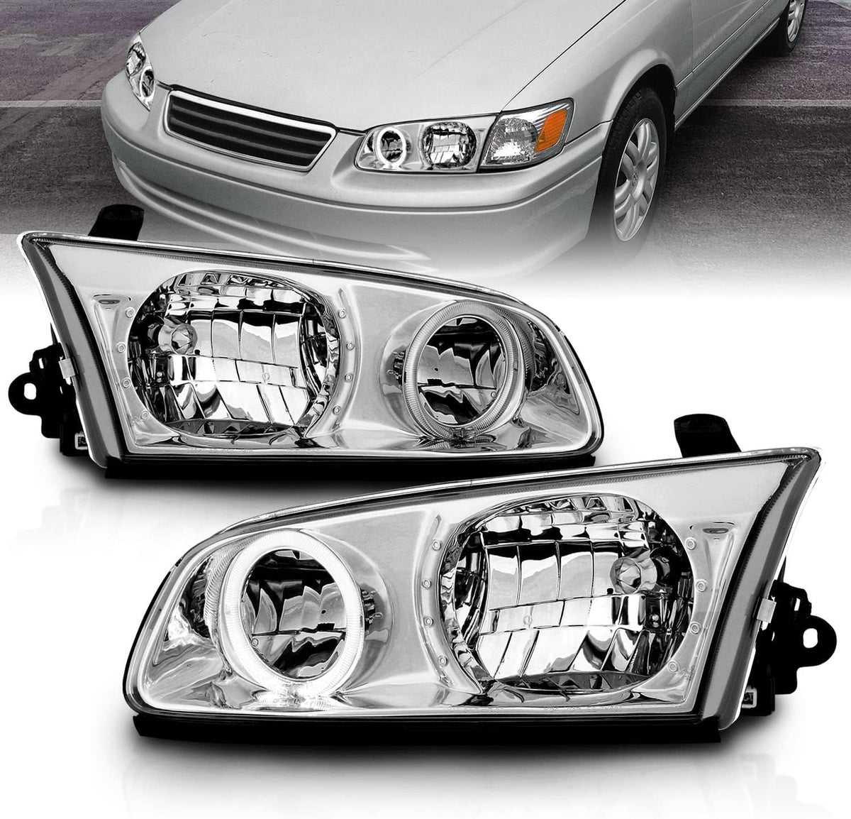 Chrome LED Halo Replacement Headlights for Toyota Camry H504
