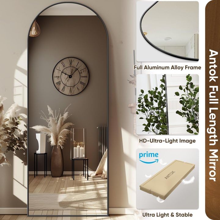 Arched Full Length Mirror 76"x34" Black R731224