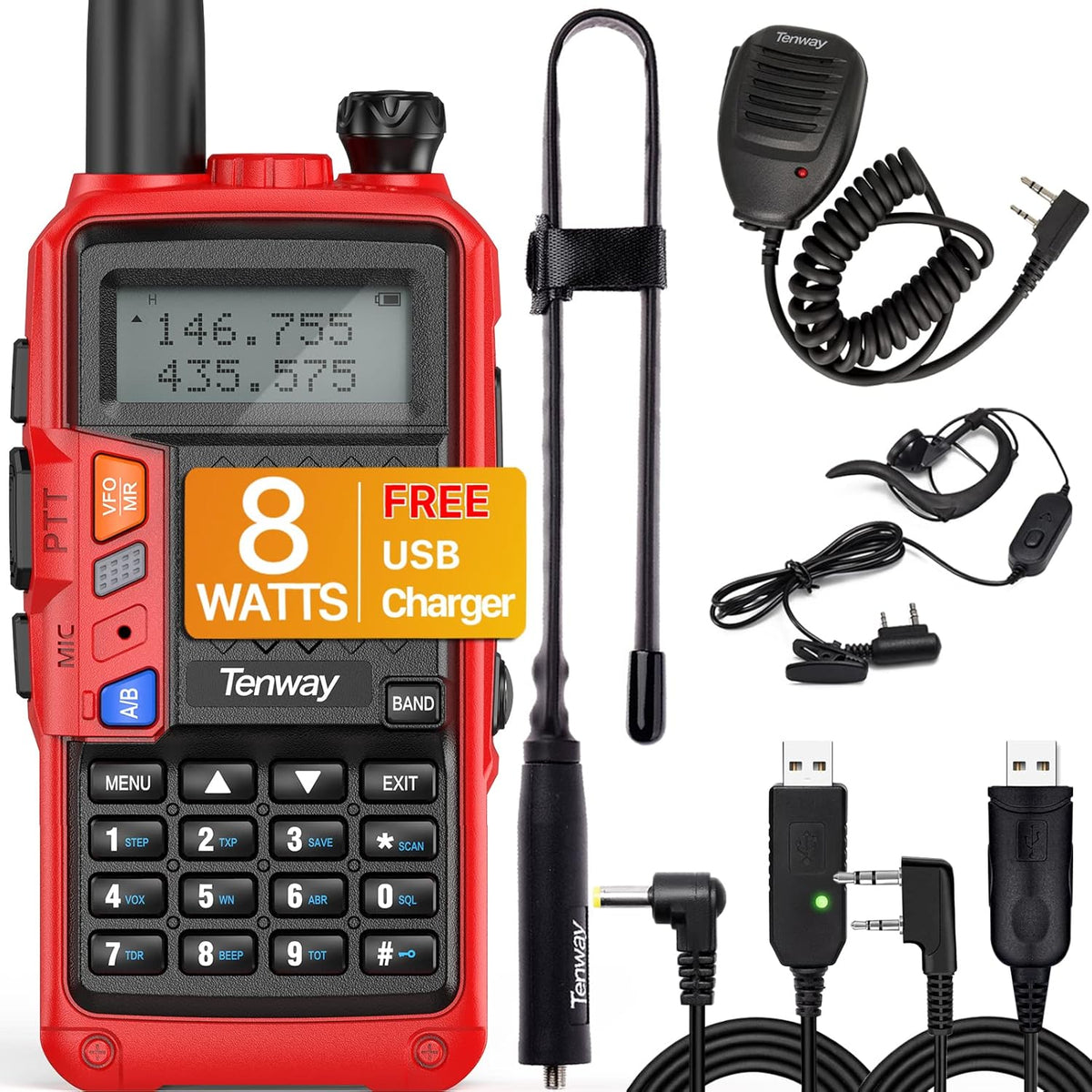 Black Dual Band Portable Two Way Radio with Antenna and USB Charging Cable K98454
