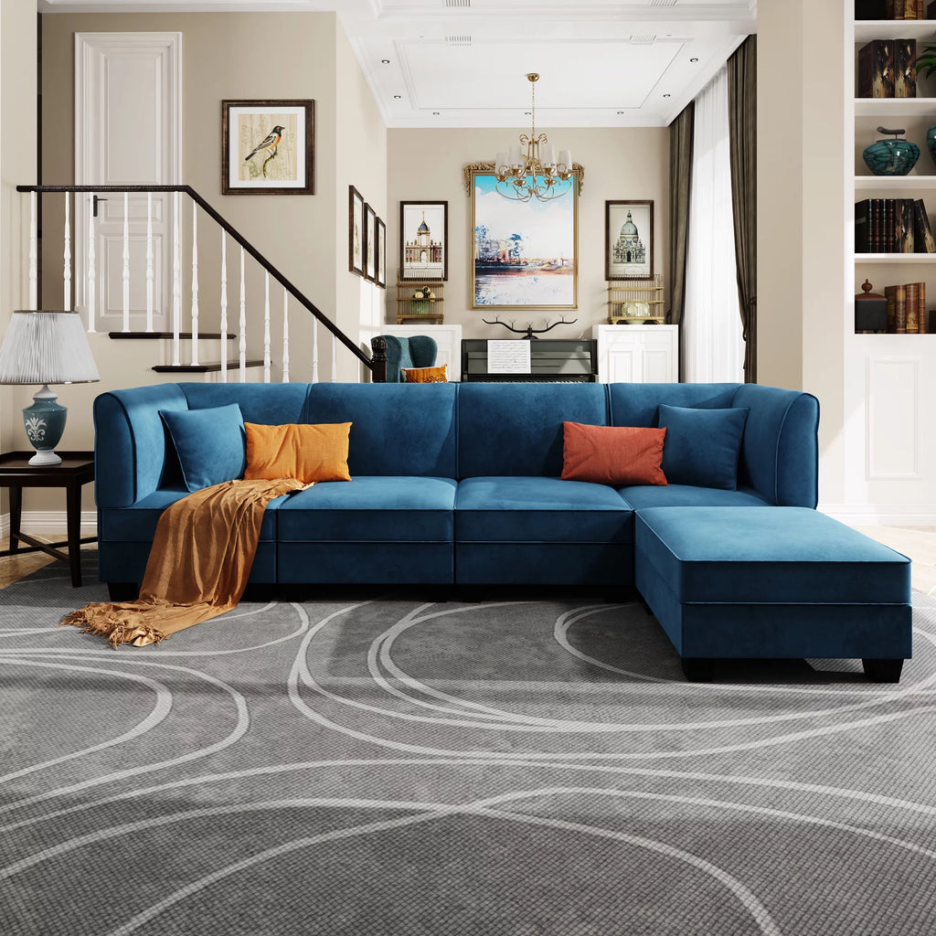 Velvet L-Shaped Sectional Sofa with Reversible Chaise C51680