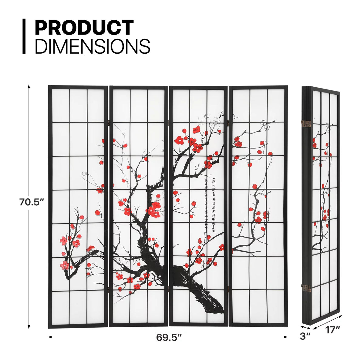 5.8 ft Tall 4 Panel Wood Room Divider J5648