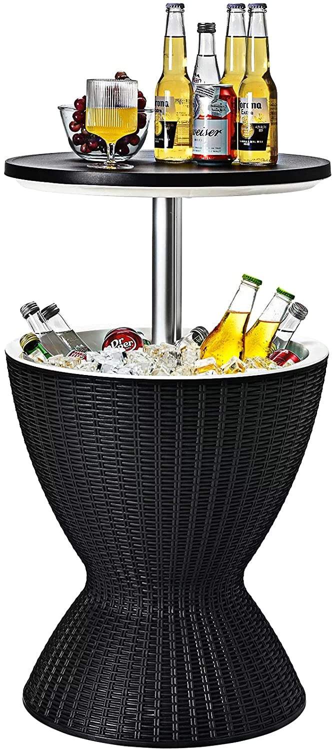 Black Rattan Style Cool Bar Table with 8 Gallon Cooler G441795