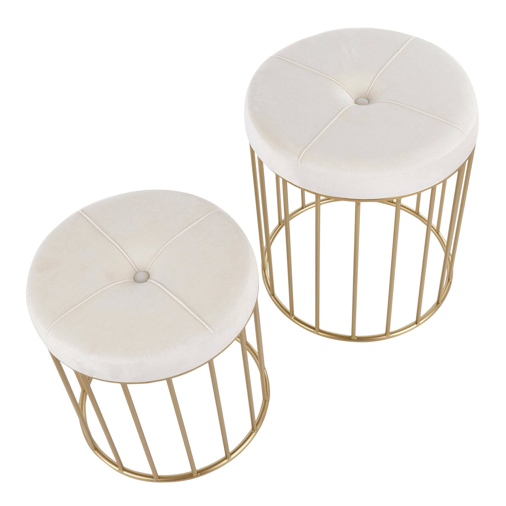 Gold Metal Pink Velvet Nesting Ottoman Set O49474