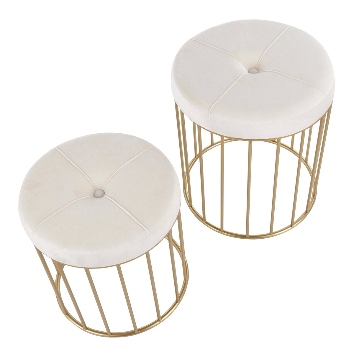 Gold Metal Pink Velvet Nesting Ottoman Set O49474