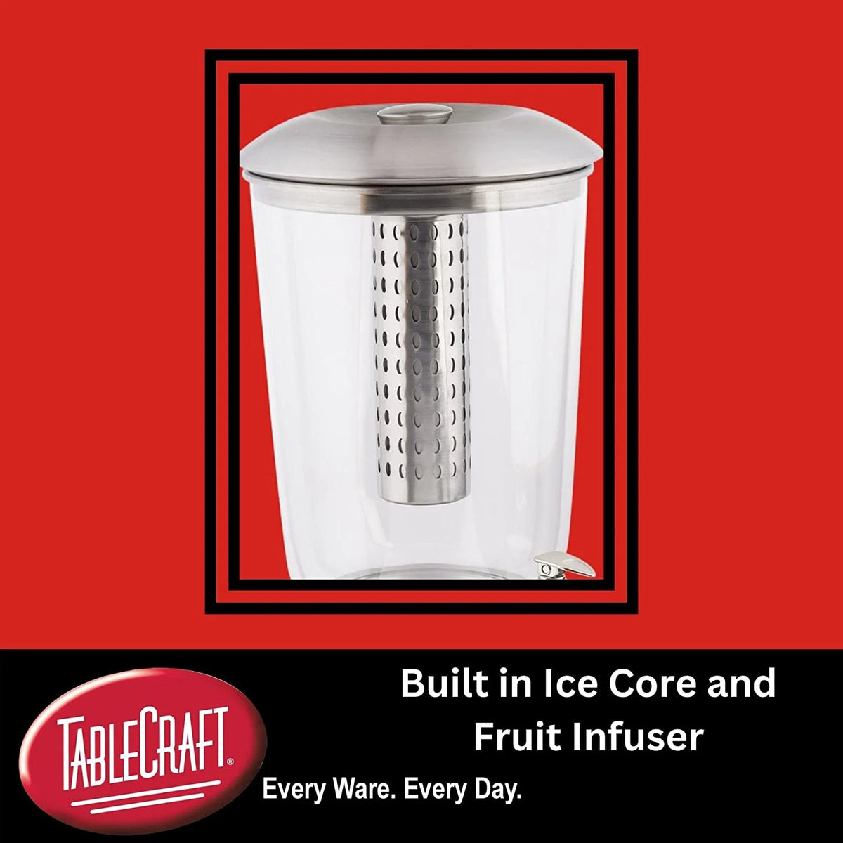 Gallon Drink Dispenser With Fruit Infuser & Stand, Tritan Stainless Steel E590921
