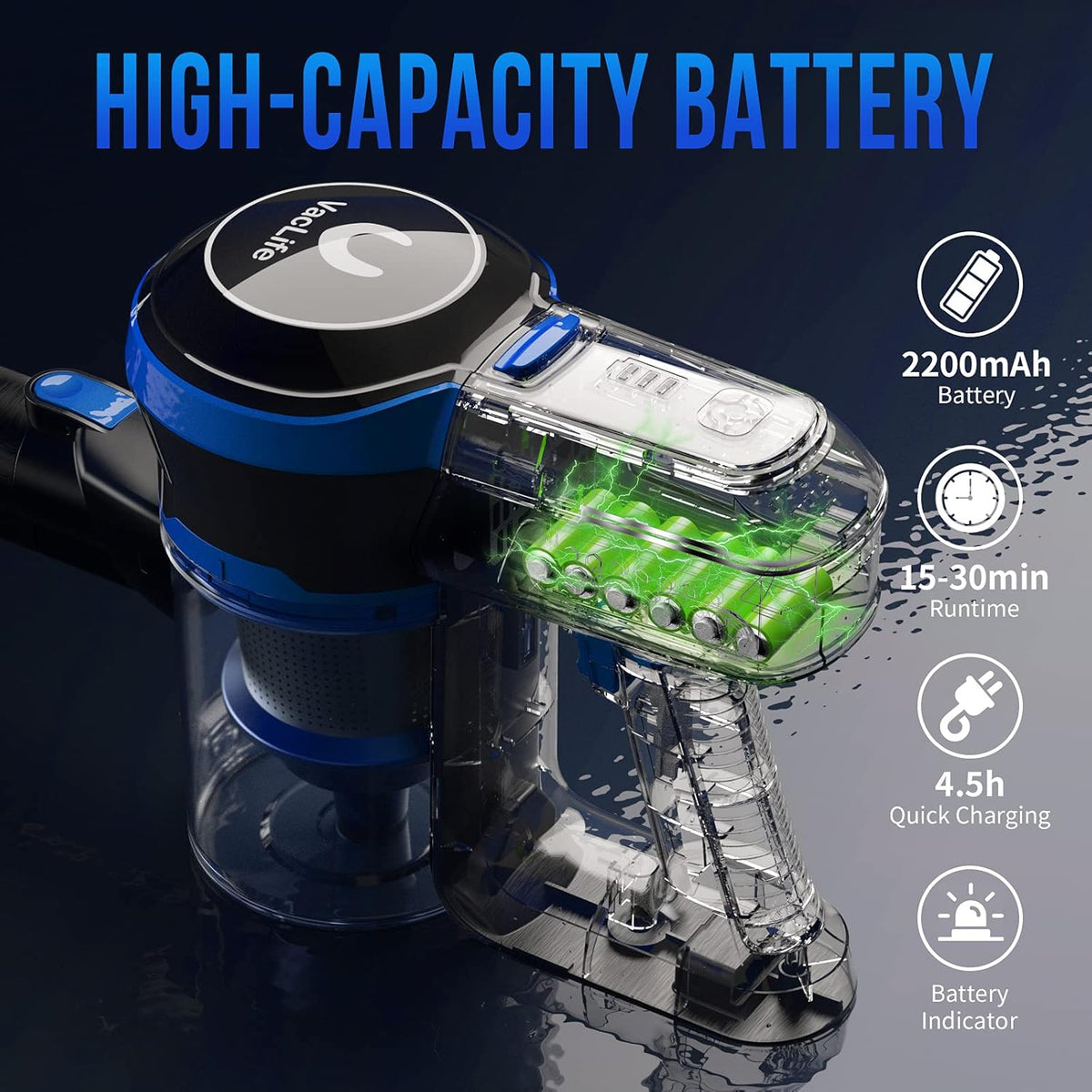 Cordless Stick Vacuum Cleaner with Headlight & Quadruple Filtration J1935