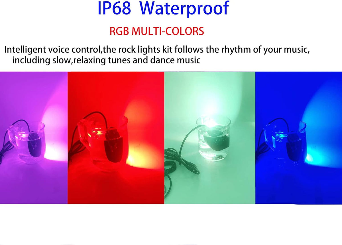 8 Pods RGB LED Rock Lights Multicolor Underglow Lighting Kit Waterproof Pack of 2 Q616