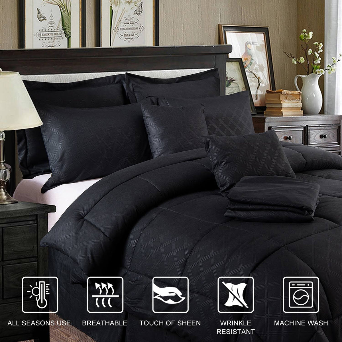10 Piece Solid Color Microfiber Comforter and Sheets Set King Cal King T481621