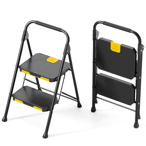 4 Step Steel Step Stool with Handrail Black L6940